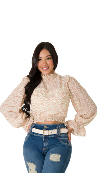 Blusa  De Cuello Alto De Manga Larga Holgada 4B4408B - Marfil