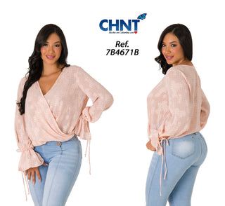 Blusa Manga Larga Cuello en V 7B4671B - Rosado