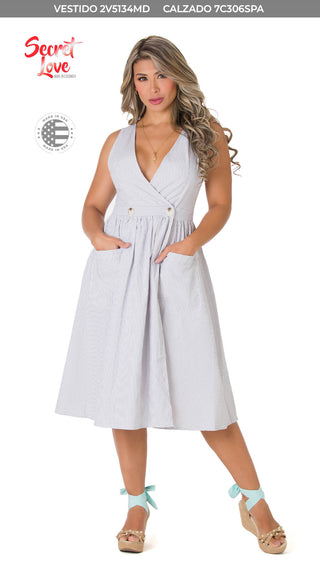 Vestido Con Escote En V 2V5134MD - Gris Claro