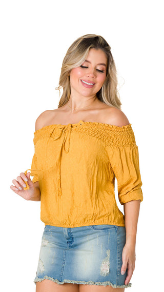 Blusa Cuello Bandeja 7B5975B - Mostaza
