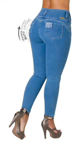 Jean levanta cola con faja interna Ska 52503PCT-B - Azul Medio