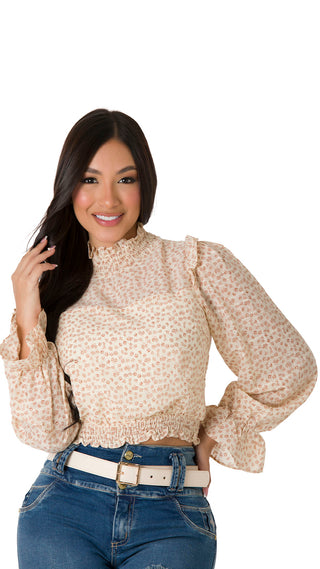 Blusa  De Cuello Alto De Manga Larga Holgada 4B4408B - Marfil