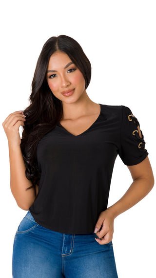 Blusa Con Ojaletes 7B4804B - Negro
