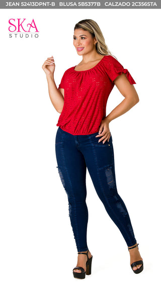  Blusa Con Resorte  Inferior 5B5377B - Rojo