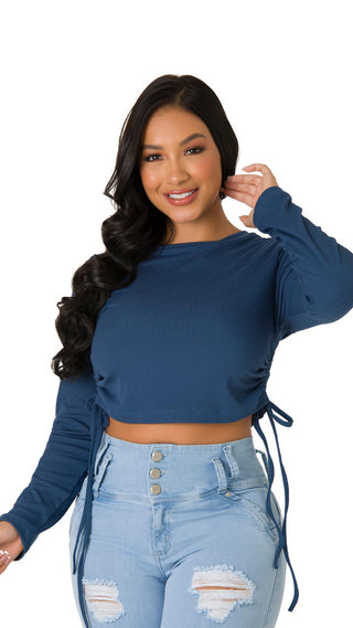 Blusa Con Cordones Deslizables 4B4244B - Azul