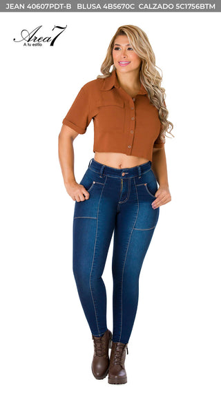 Blusa Crop Cuello Camisero 4B5670C - Cafe