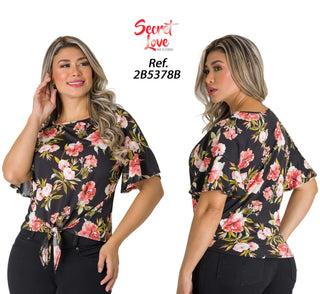 Blusa Floral Con Amarre Frontal 2B5378B - Estampado