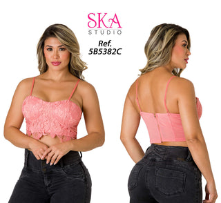  Crop Top Con Encaje  5B5382C - Palo de Rosa