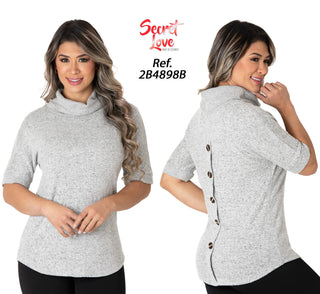 Blusa Cuello Alto Con Botones Posteriores 2B4898B - Gris
