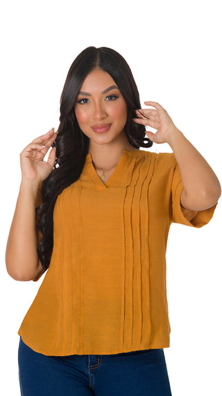 Blusa Cuello En V 5B5184B - Mostaza