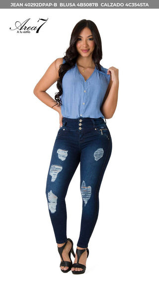 Blusa Cuello V Manga Sisa 4B5087B - Azul