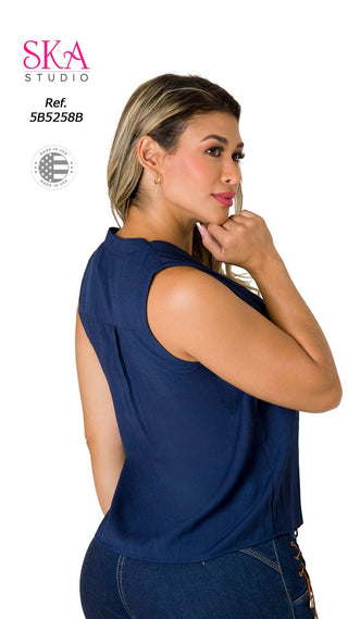  Blusa Suelta Con Botones  5B5258B - Azul