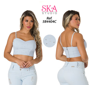  Crop Top  Con Apliques 5B4404C - Azul Claro