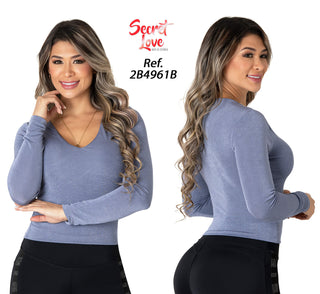 Blusa Destellante Con Escote En V 2B4961B - Azul Medio