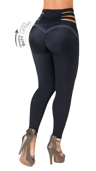 Leggings Levantacola Tiras En Pretina 4L757TCT-N - Negro