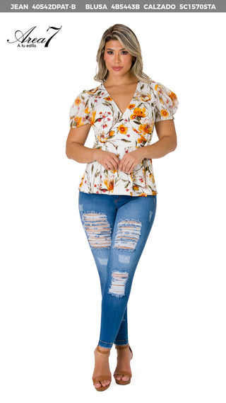  Blusa Con Escote Cruzado 4B5443B - Estampado