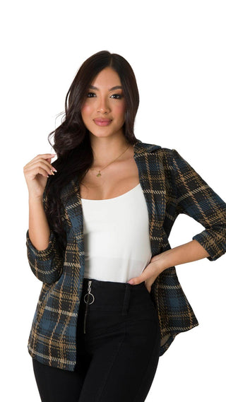 Blazer De Manga 3/4 A Cuadros 4B5092BL - Estampado