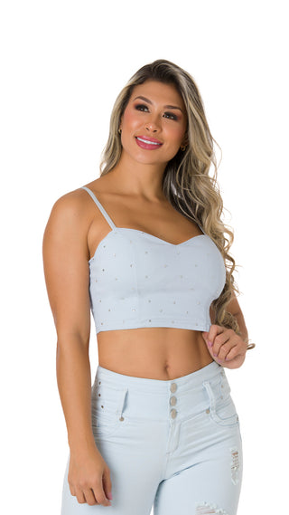  Crop Top  Con Apliques 5B4404C - Azul Claro