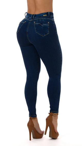 Jacquelynn Jeans Skinny Levanta Cola Tiro Alto 40451PDP-B - Azul Oscuro