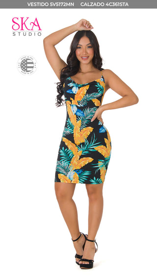 Vestido Tropical Drapeado 5V5172MN - Estampado