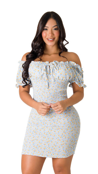 Vestido Enresortado Escote Bandeja 7V5250MN - Estampado