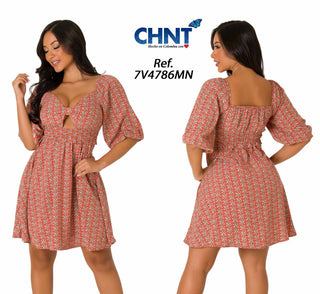Vestido Corto Con Escote Corazón 7V4786MN - Estampado