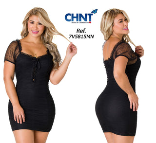 Minivestido drapeado con tul 7V5815MN - Negro