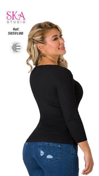 Blusa manga larga cuello tortuga 5B5918B - Negro