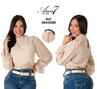 Blusa  De Cuello Alto De Manga Larga Holgada 4B4408B - Marfil