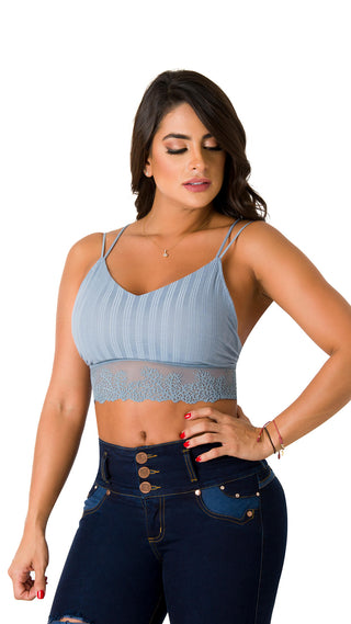 Crop Top De Tiras Y Encaje 5B3836C - Azul Claro