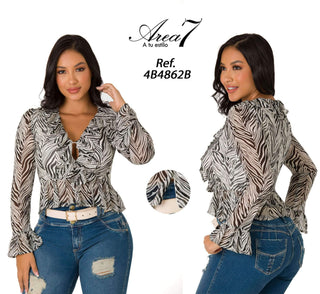 Blusa De Mangas Con Transparencia 4B4862B - Estampado