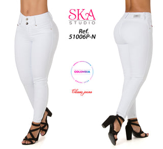 Curry Jean Skinny Levanta Cola Tiro Alto 51006P-N - Blanco