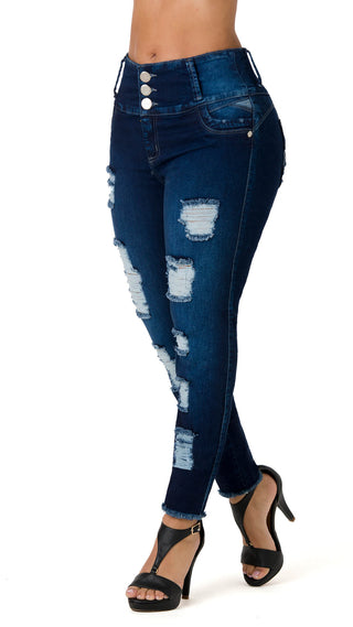 Jermaine Jeans Levantacola Tiro Alto Con Proceso De Rotos 71189DPAT-B - Petroleo
