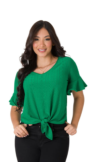 Blusa Con Volantes En Manga 4B5086B - Verde