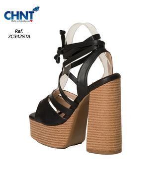 Plataforma Con Lazos En Tobillo 7C342STA - Negro