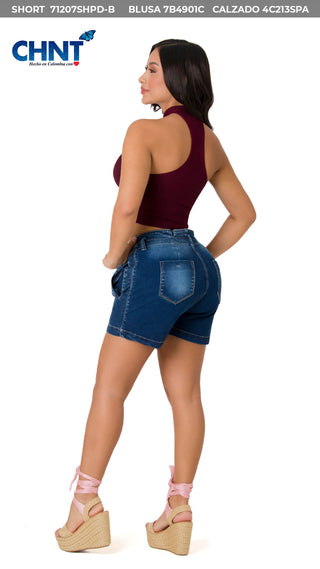 Shorts Levantacola Con Diseño En Pretina 71207SHPD-B - Azul Oscuro