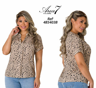  Blusa Con Dobladillo En Manga 4B5403B - Estampado