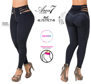 Leggings Levantacola Tiras En Pretina 4L757TCT-N - Negro