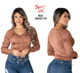 Blusa Con Fruncidos Escote En V 2B4971B - Cobre