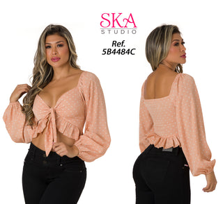 Blusa Manga Larga Con Amarre Delantero 5B4484C - Salmon
