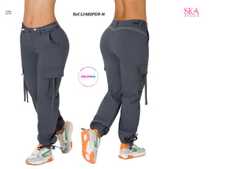  Jeans Bota Tobillero Estilo Cargo 52480PDR-N - Gris
