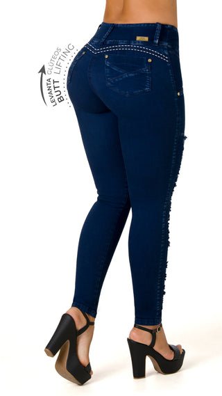  Jeans Levantacola Tiro Alto Desgatados 52413DPNT-B - Petroleo