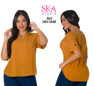 Blusa Cuello En V 5B5184B - Mostaza