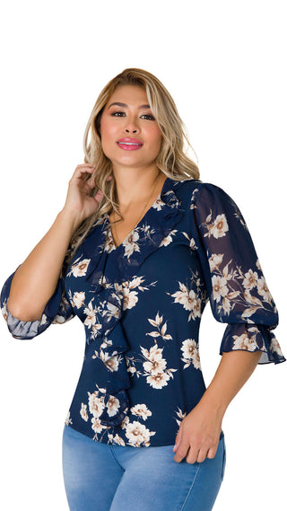 Blusa Manga Larga Estampada 5B5370B - Azul