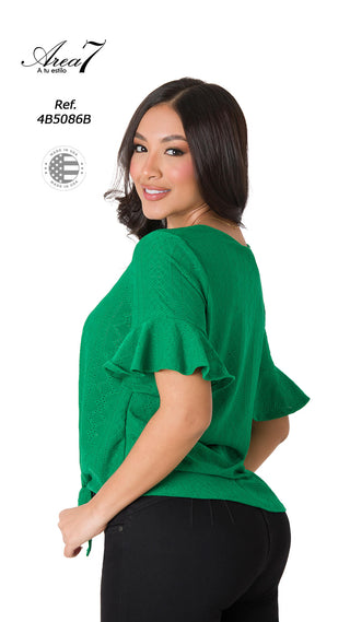 Blusa Con Volantes En Manga 4B5086B - Verde