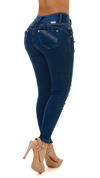 Isabelle Jeans Skinny Levanta Cola Tiro Alto 71025DPAP-B - Azul Oscuro