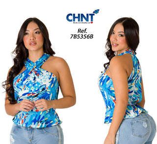 Blusa Cuello Halter 7B5356B - Azul