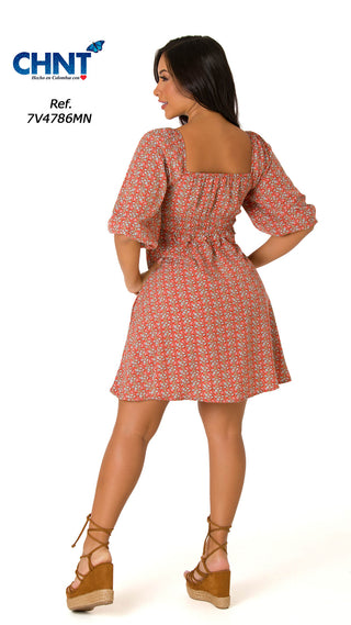 Vestido Corto Con Escote Corazón 7V4786MN - Estampado