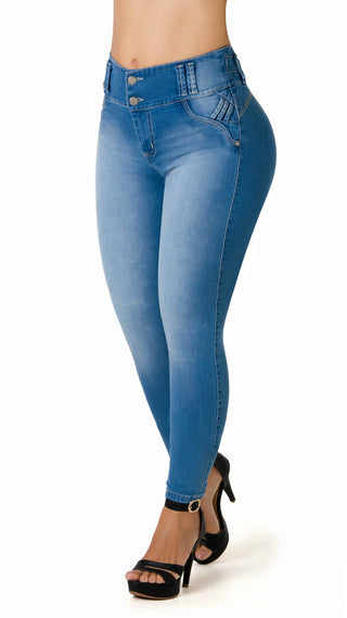 Kailee Jeans Levantacola Con Diseño En Pretina 40574PNP-N - Azul Medio