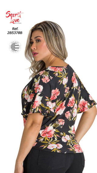 Blusa Floral Con Amarre Frontal 2B5378B - Estampado